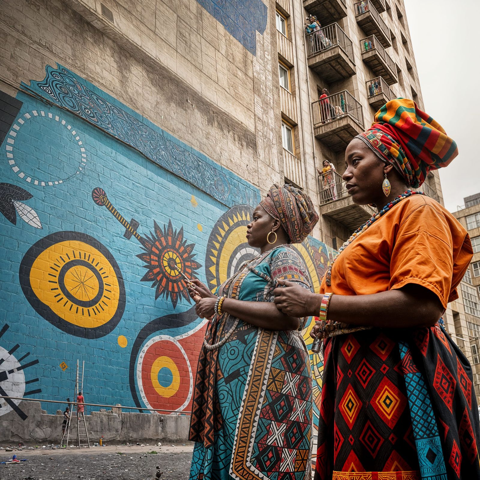 Ndebele Women Bring Color to London's Concrete Tower Block