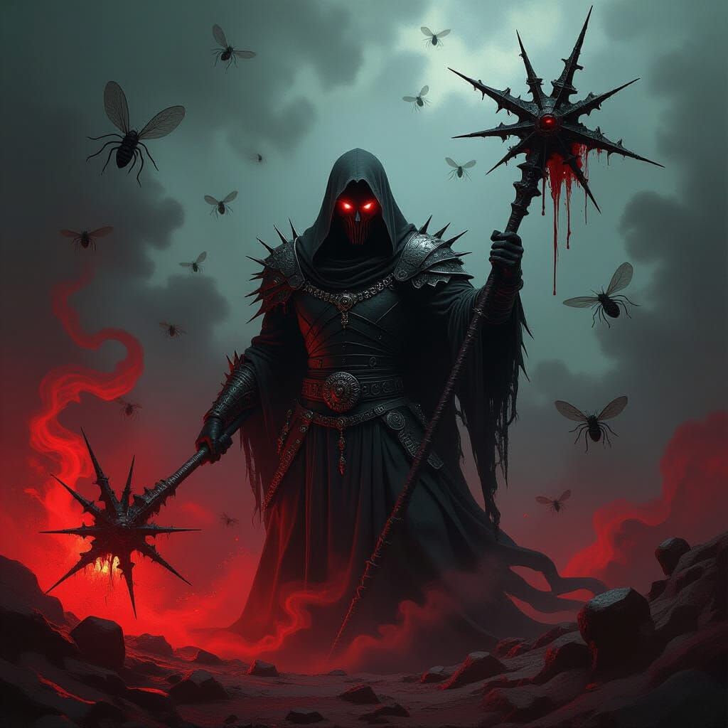 Gothic Wraith Warrior with Bloody Eyes and Morning Star