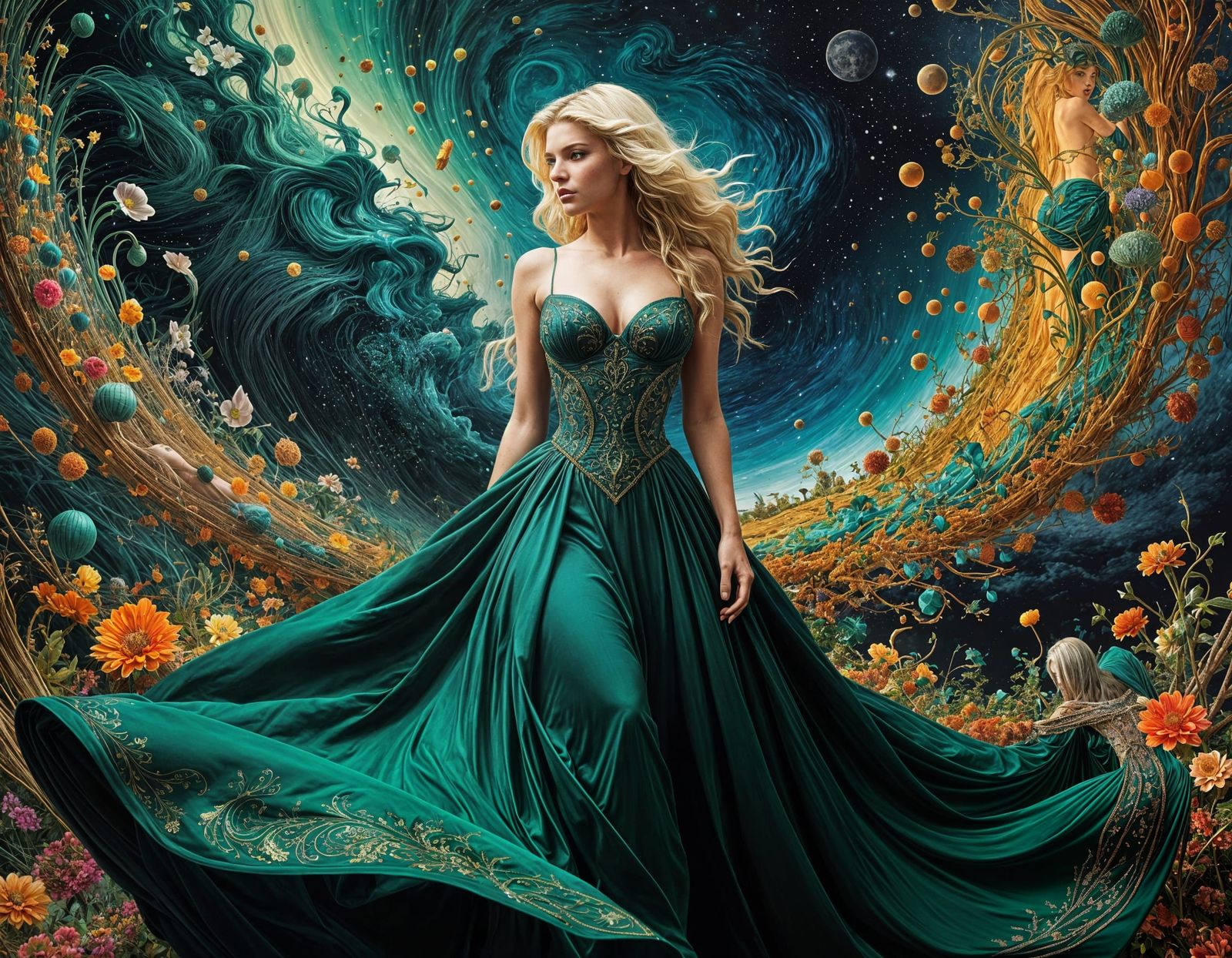 Surreal Dreamscape Goddess in Elegant Gown