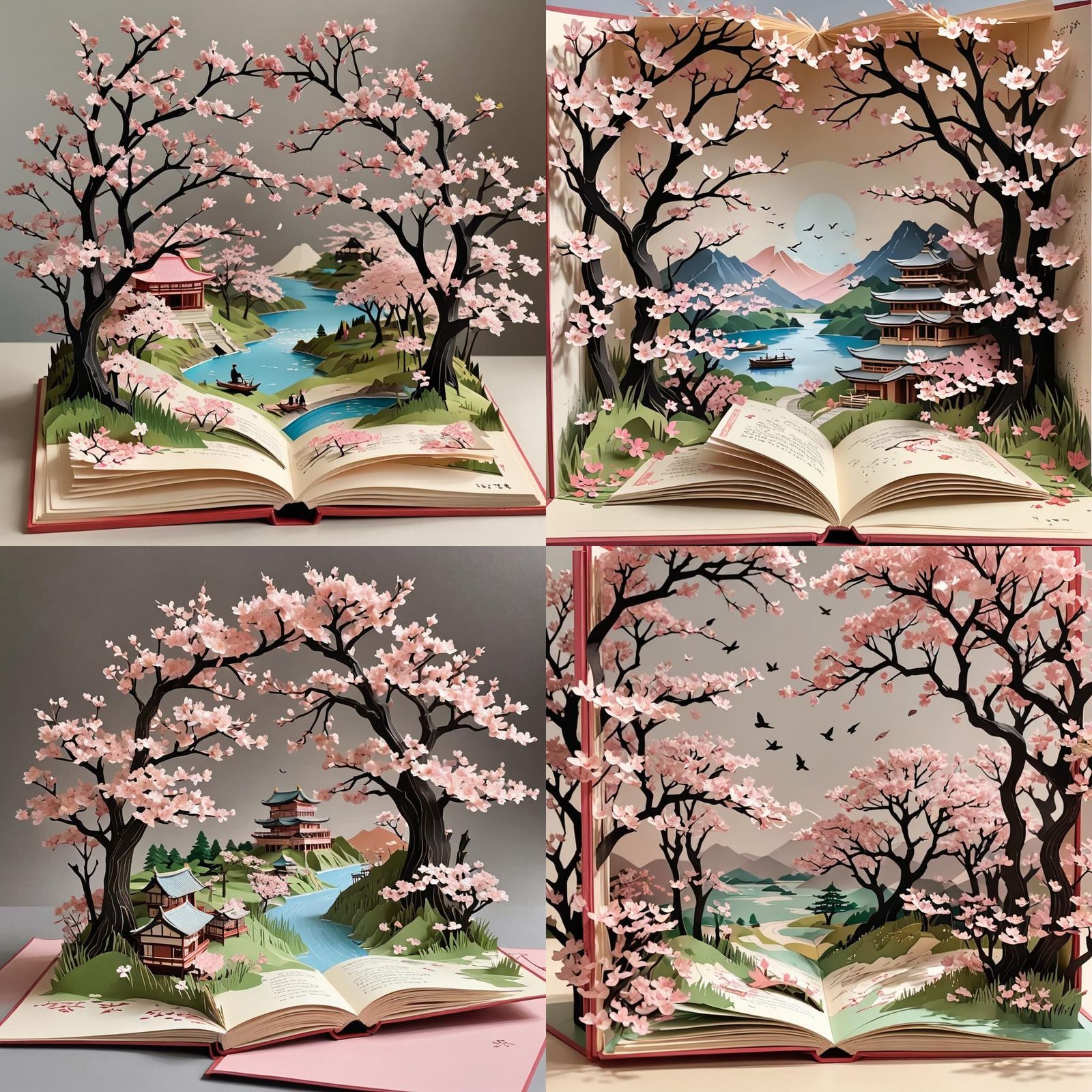 Cherry Blossom Scene in Japanese Pop-Up Book