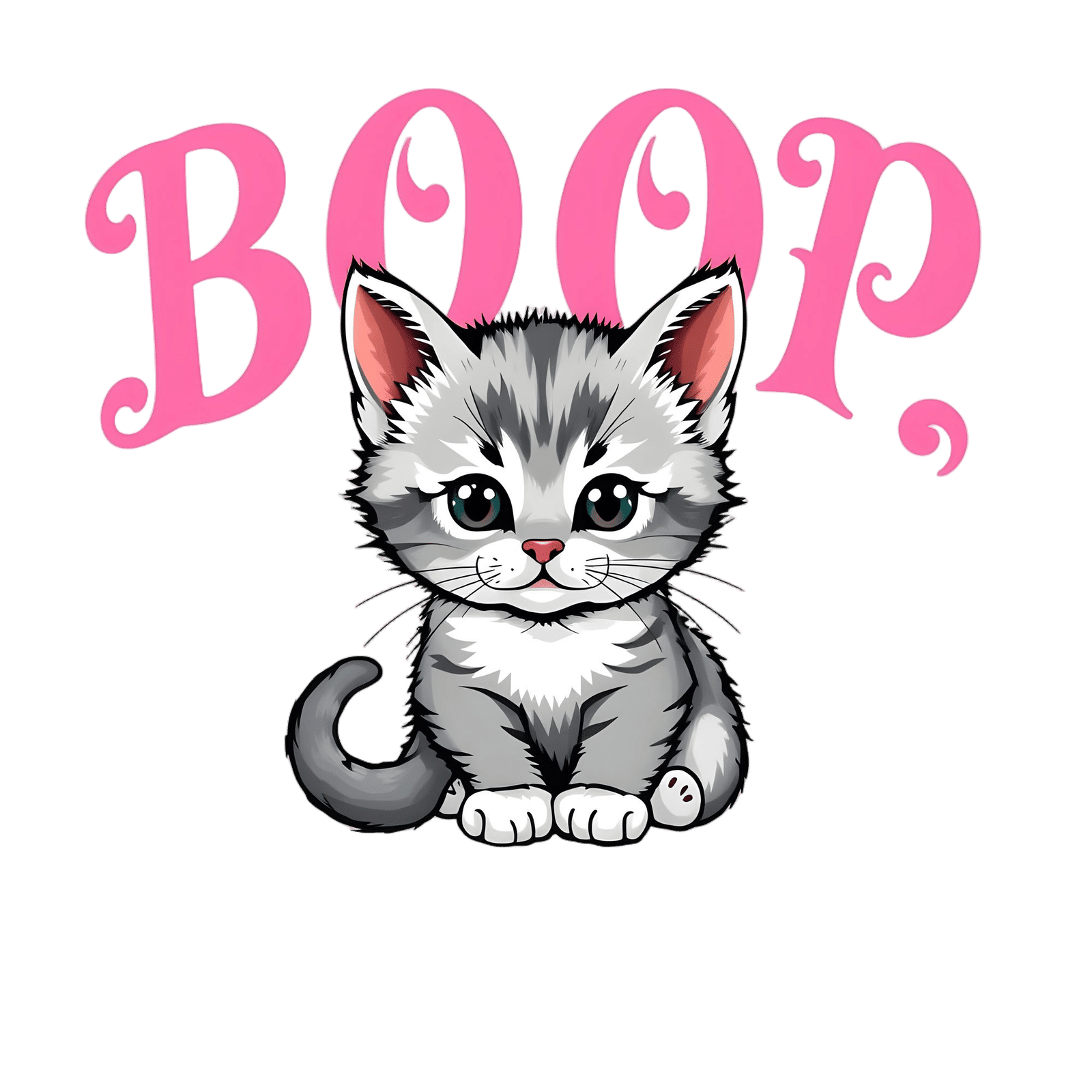 Kitten Adorably Waving in Pink Emo Font