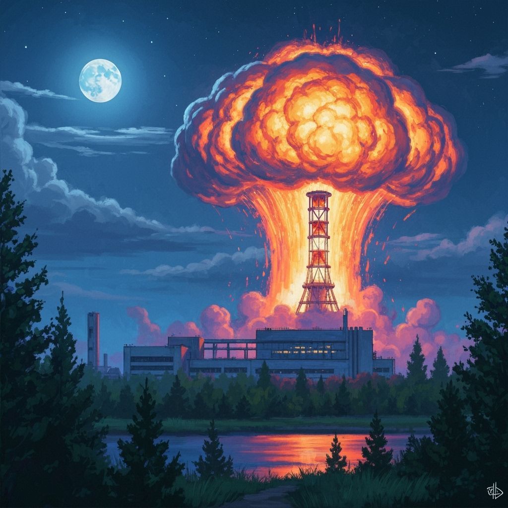 Chernobyl Explosion: Dystopian Landscape Painting