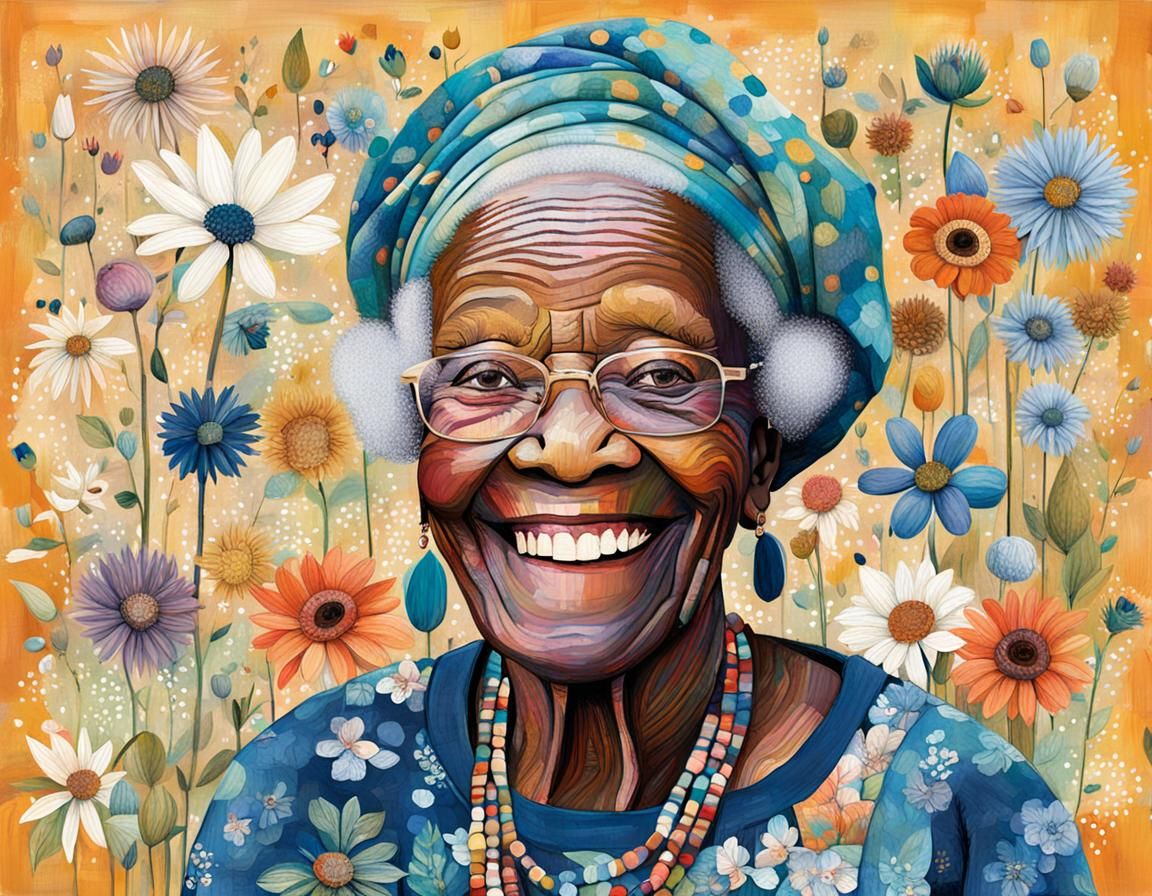Glitch Art of Smiling Melanin Senior Lady