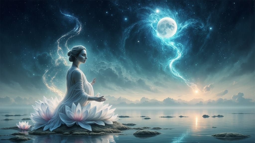 Saraswati Goddess of Knowledge and Arts in Serene Lotus Pose