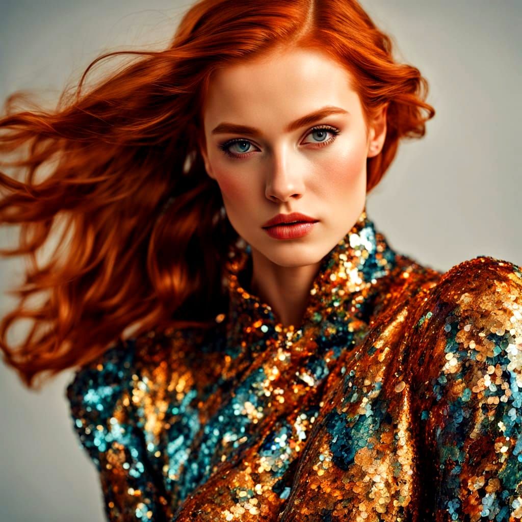 Glamorous Redhead in Iridescent Sequins