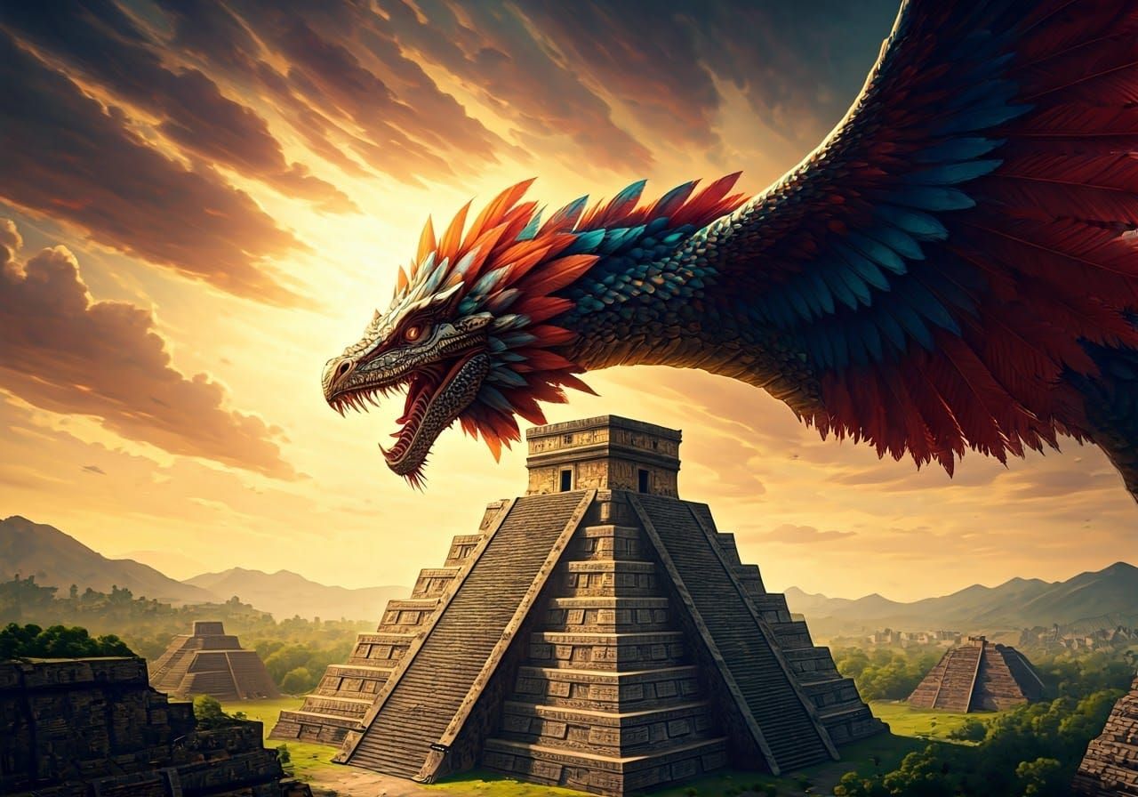 Quetzalcoatl Soaring Over Mexico City: Hyperrealistic Concep...