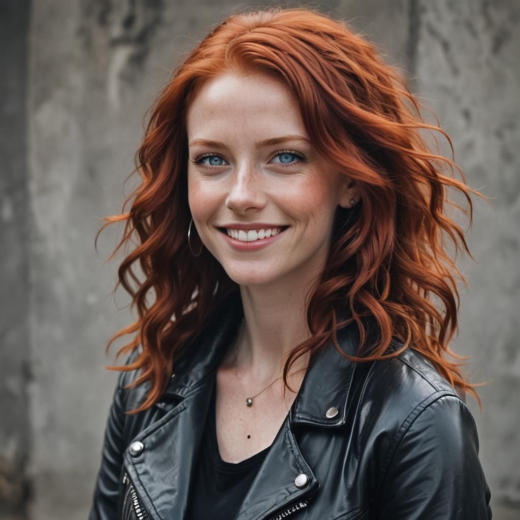 Woman with Red Hair and Piercing Blue Eyes