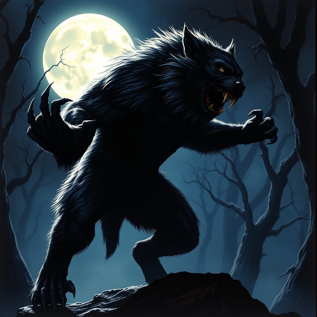 Menacing Werewolf Transformation in Dark Fantasy Concept Art