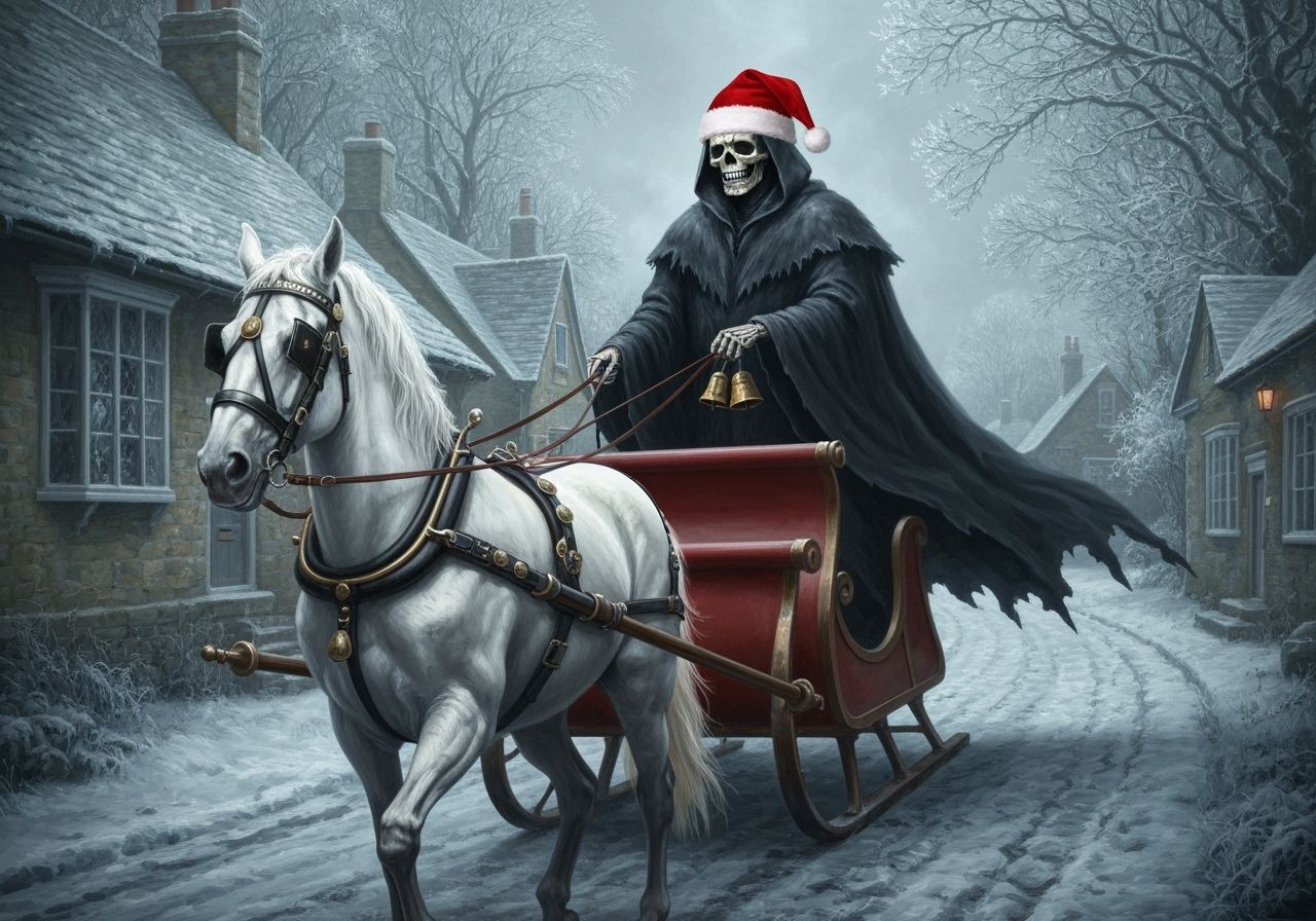 Grim Reaper as Santa Driving Sleigh in Baroque Style