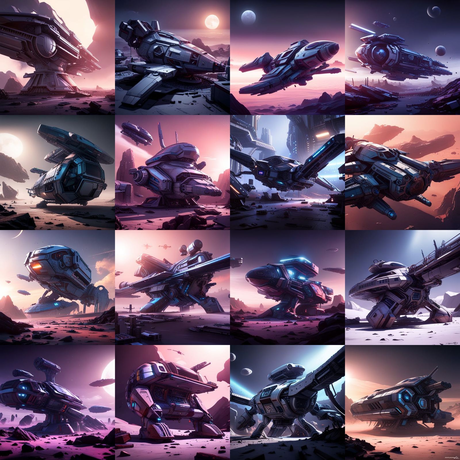 Derelict Spaceship with Intricate Sci-Fi Details