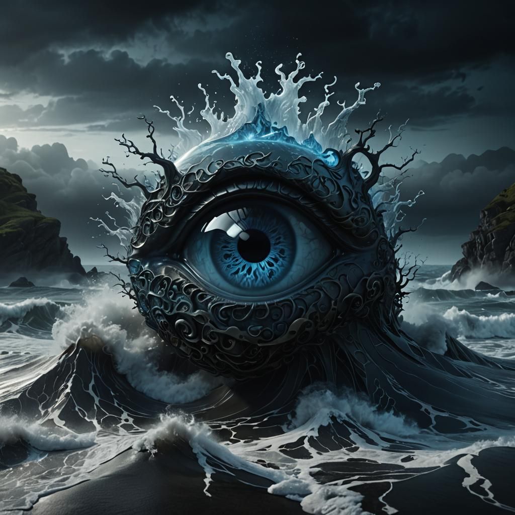 Glass 'A' with Eye and Brain in Moody 3D Render