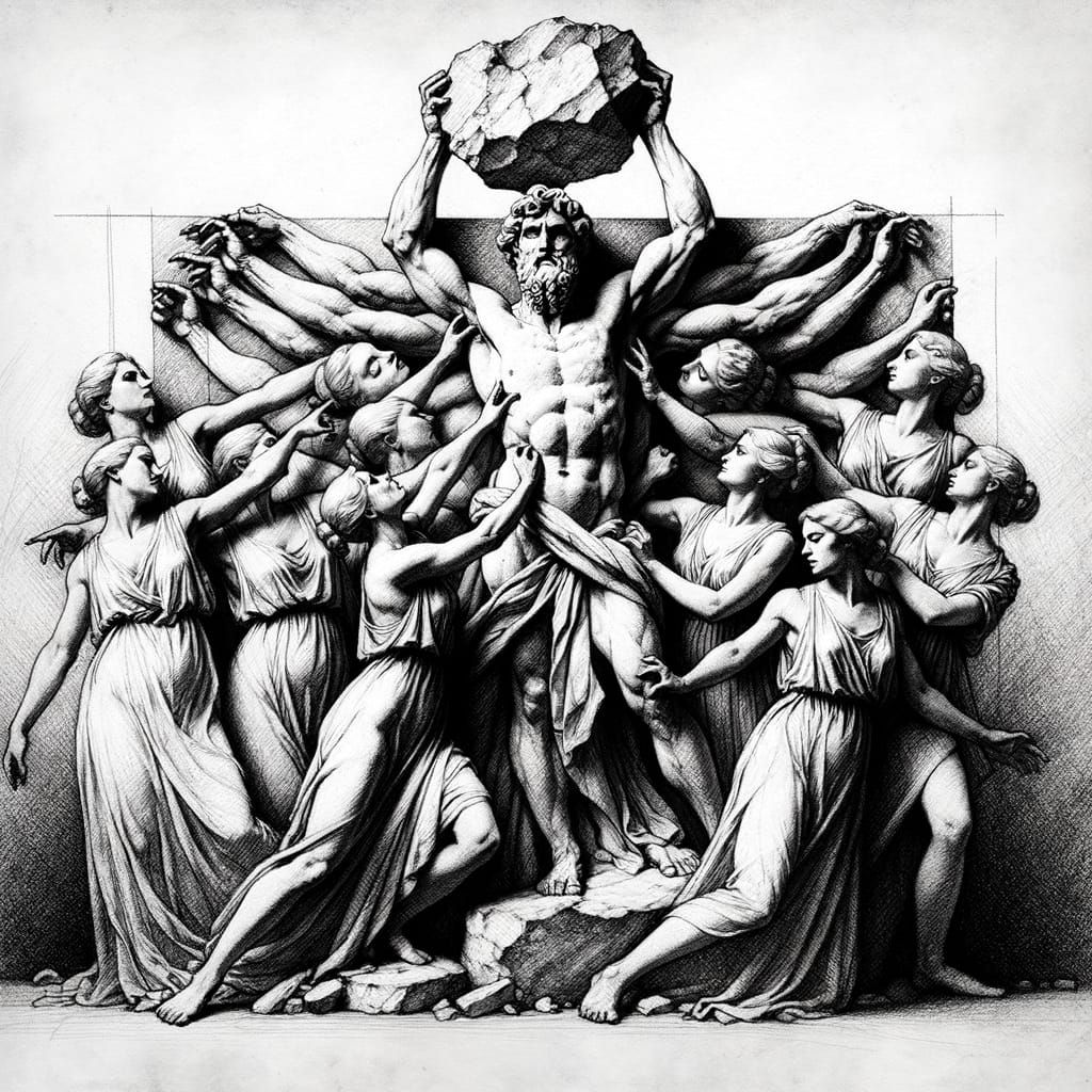 Surreal Aristocrat Statue Lifting Stone Heart