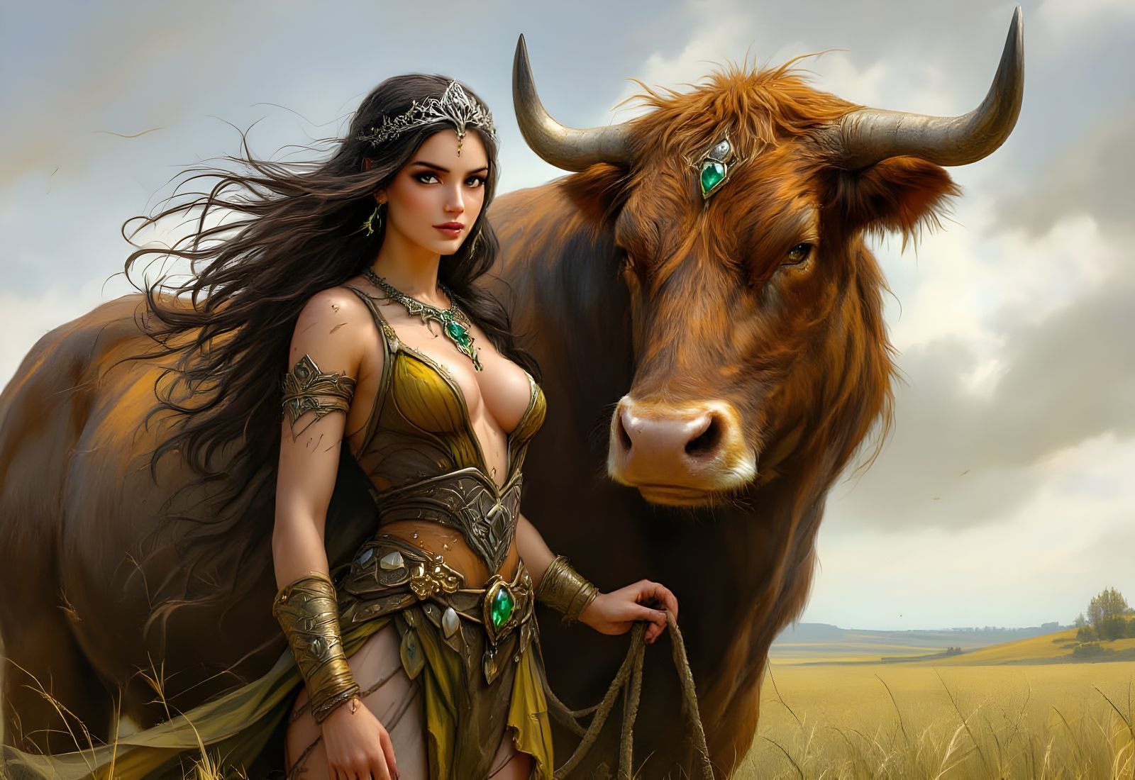 Gefjun, Norse Goddess of Ploughing with Ox