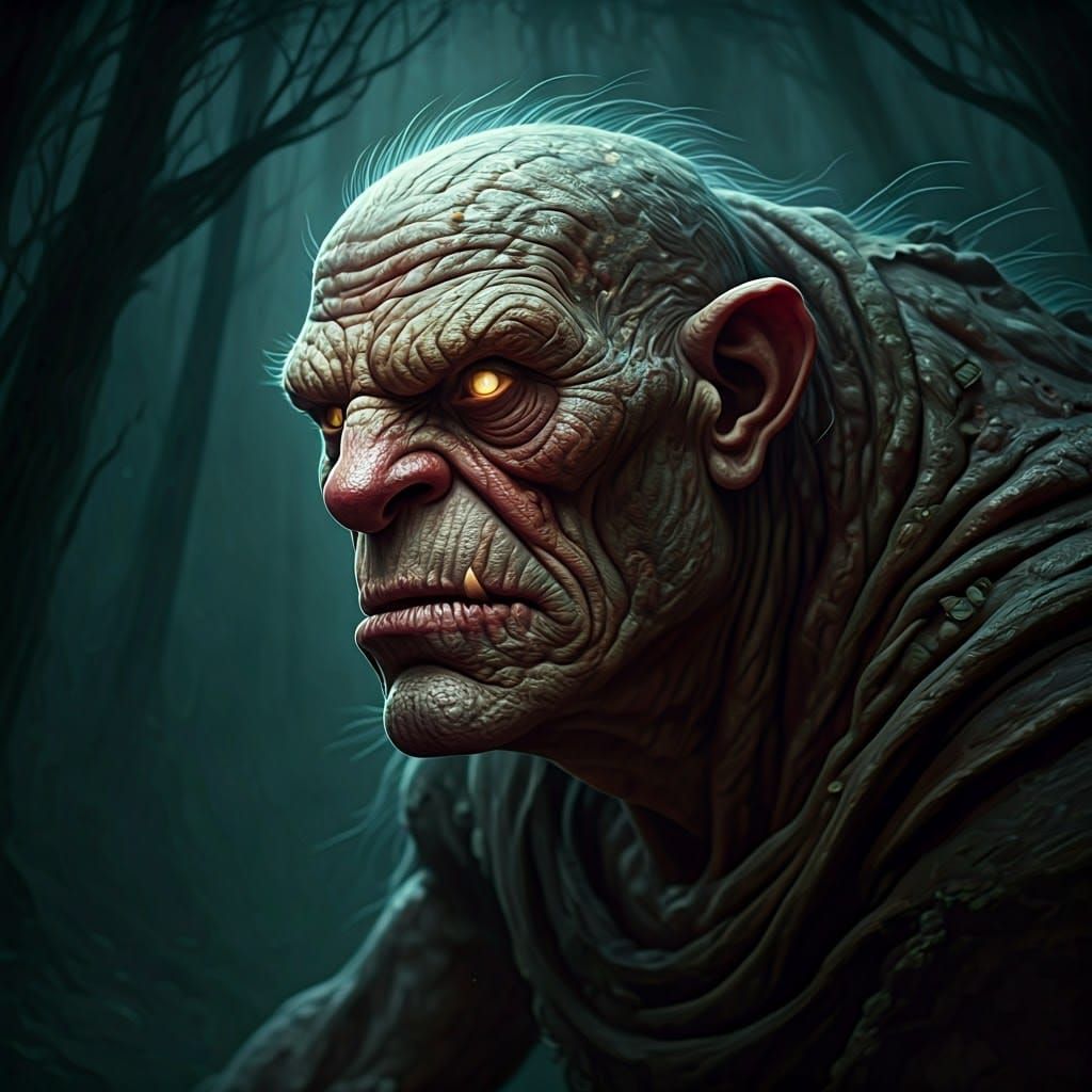 Menacing Troll in Dark Gothic Forest