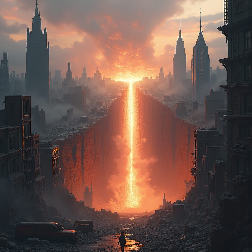 Earthquake Devastates Metropolis in Apocalyptic Matte Painti...