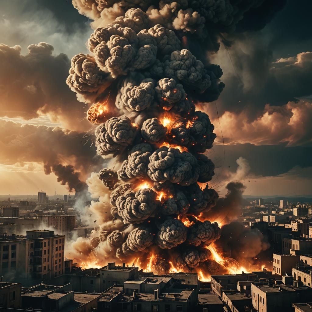 Epic Explosion in War-Torn Cityscape