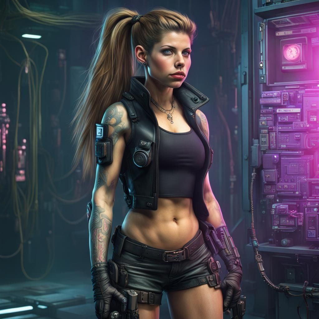 Cyberpunk Portrait of Young Woman with Cybernetics