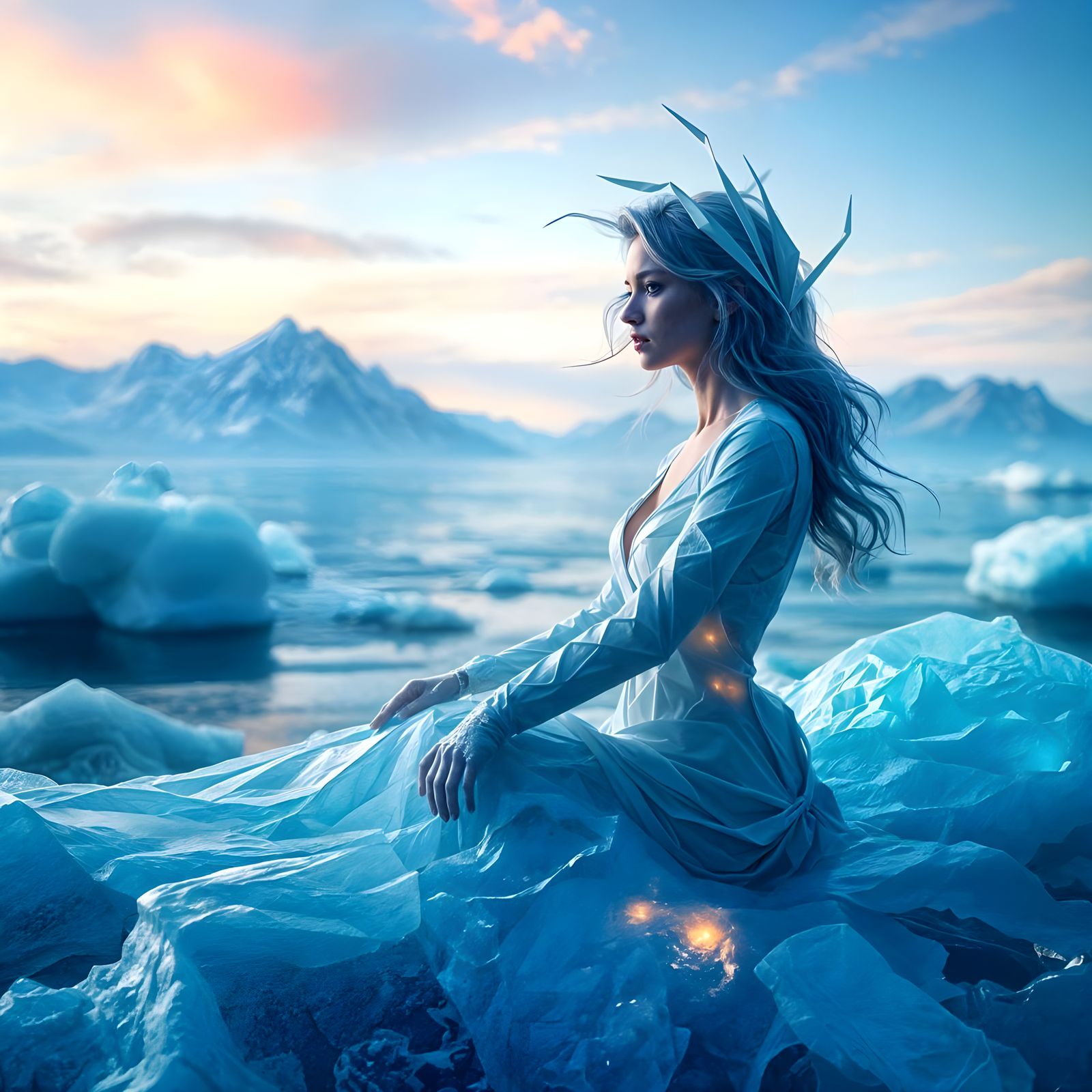 Glowing Ice Goddess in a Frozen Paradise