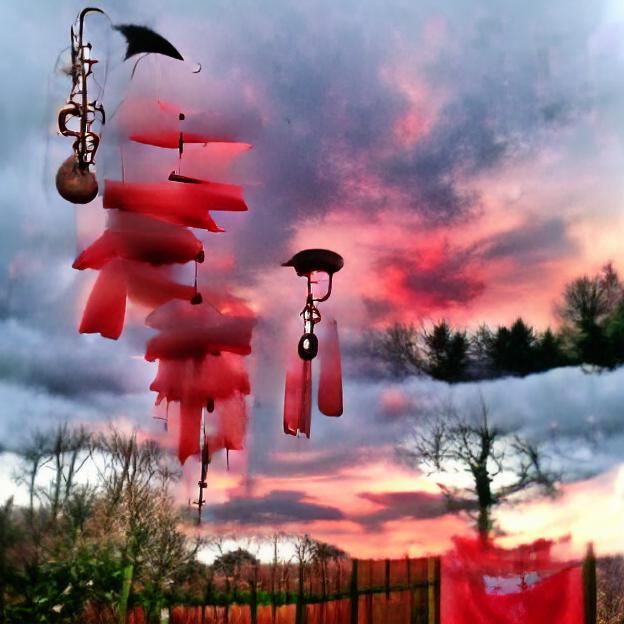 Wind Chimes Against a Red Sky