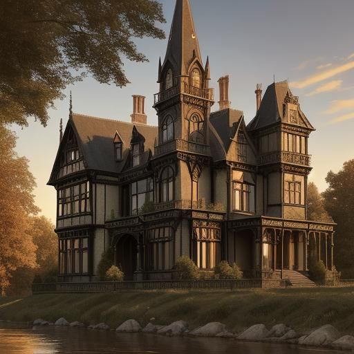 Victorian Gothic Manor at Golden Hour