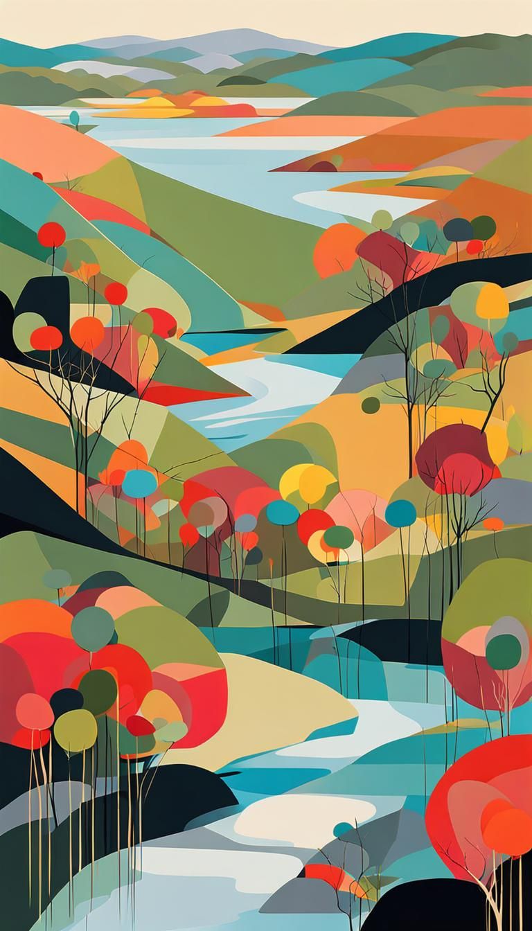 Abstract Riverscapes: Colorful Minimalism in Cubist Style