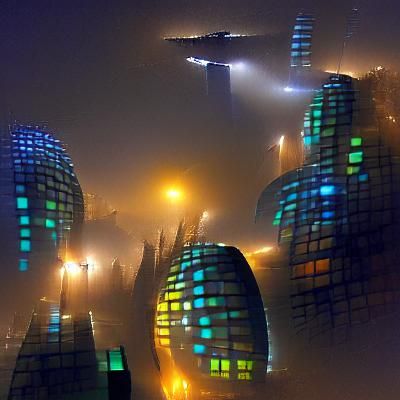 Futuristic Rustic City in Dense Fog