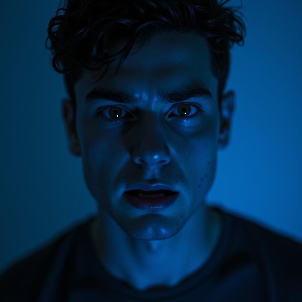 Man Immersed in Virtual Reality, Cinematic Close-Up