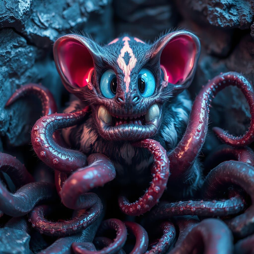 Creepy Cute Neon Creature with Tentacles