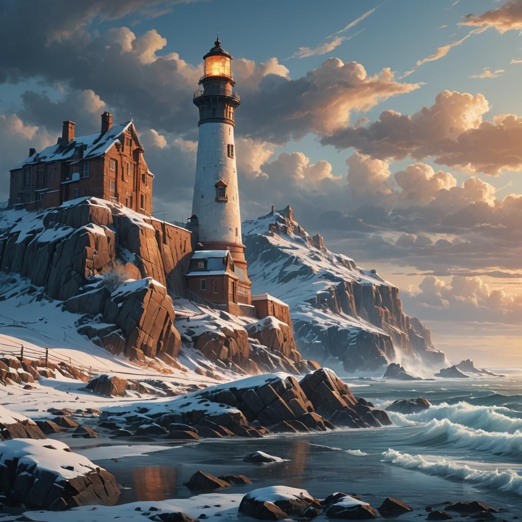 Epic Winter Lighthouse Masterpiece in Cinematic Style