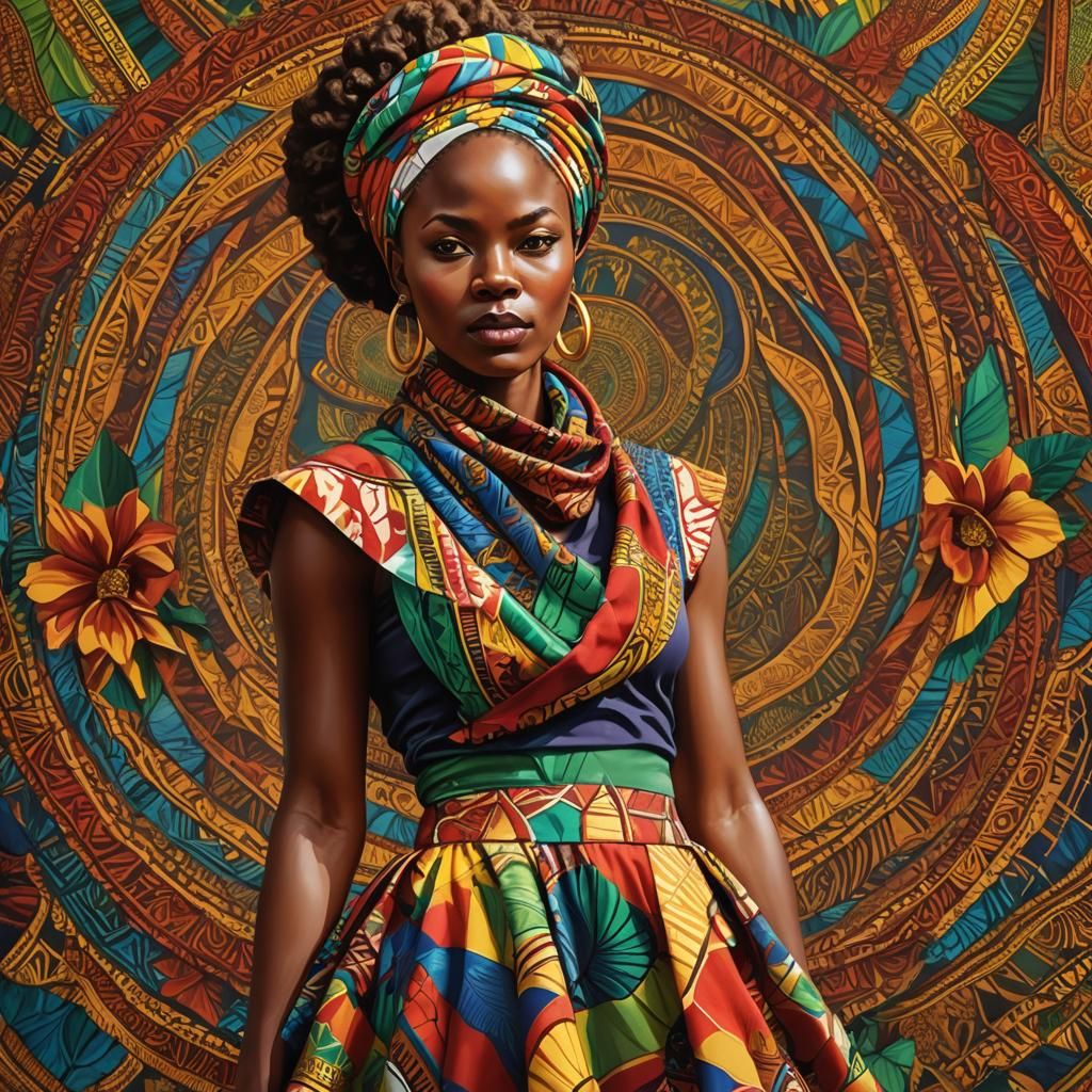 Vibrant African Portrait of Woman in Kehinde Wiley Style