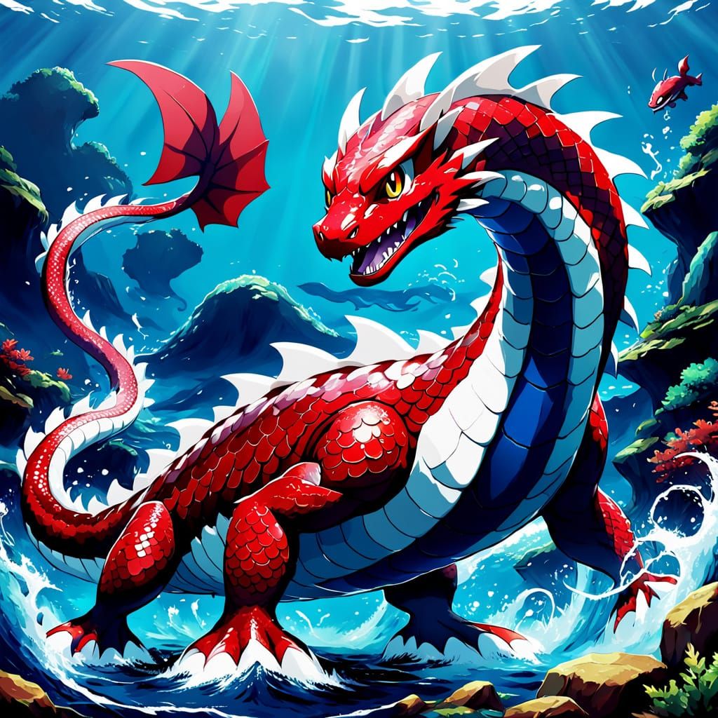 Majestic Water Serpent Pokémon with Rough Scales and Regal A...