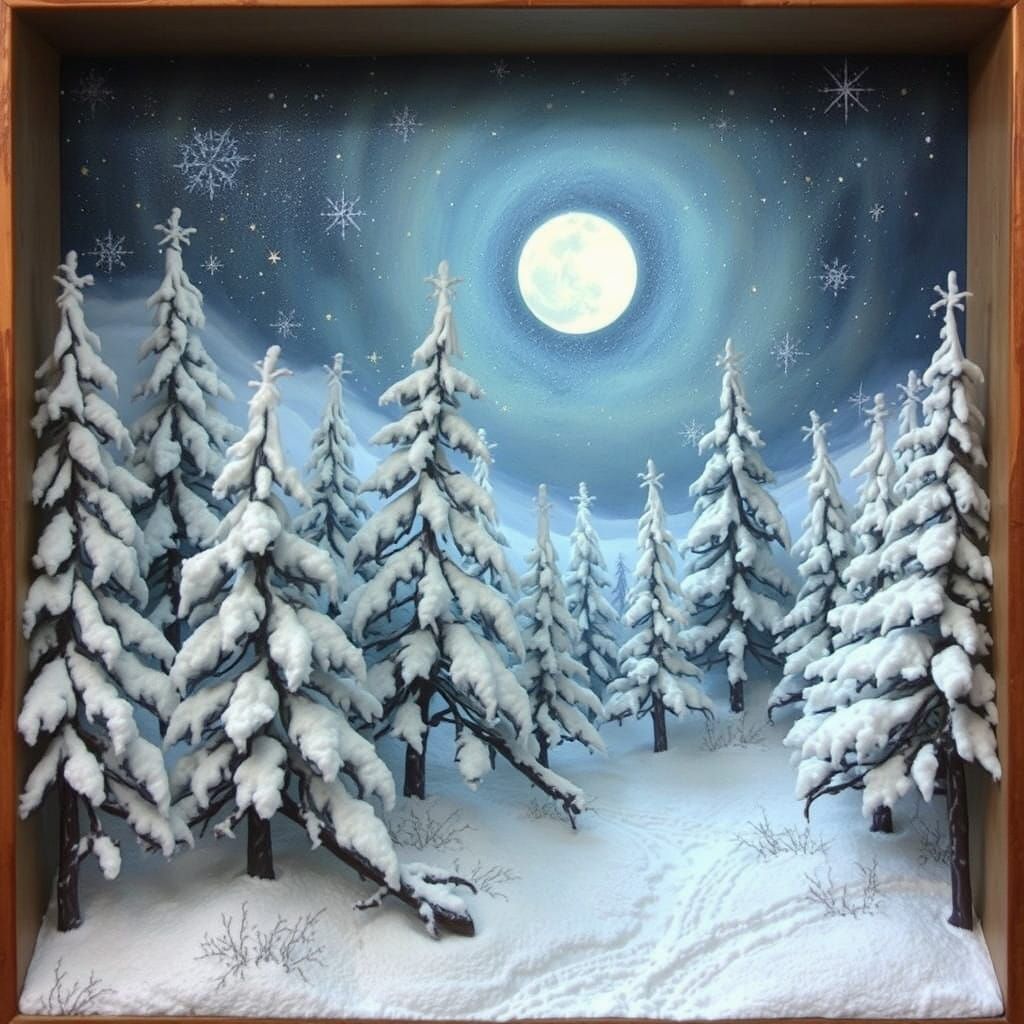 Auroral Winter Wonderland in Dreamlike Oil Painting