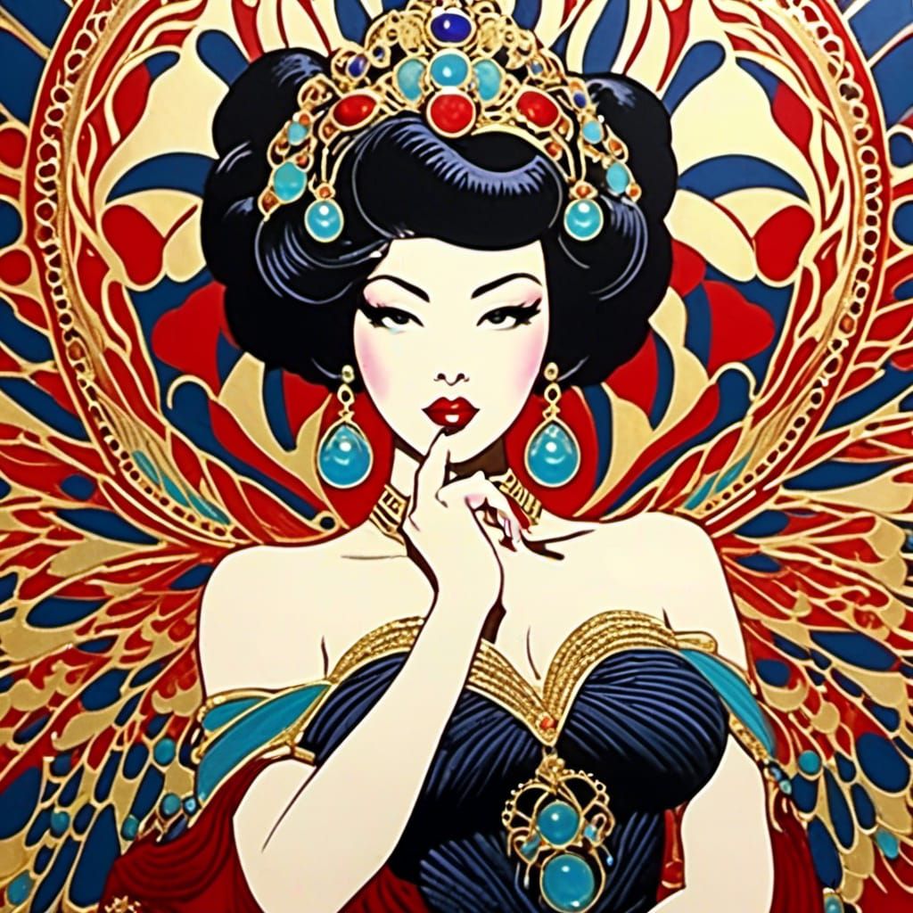 Hollywood Star in Linocut Style with Pin-Up Flair