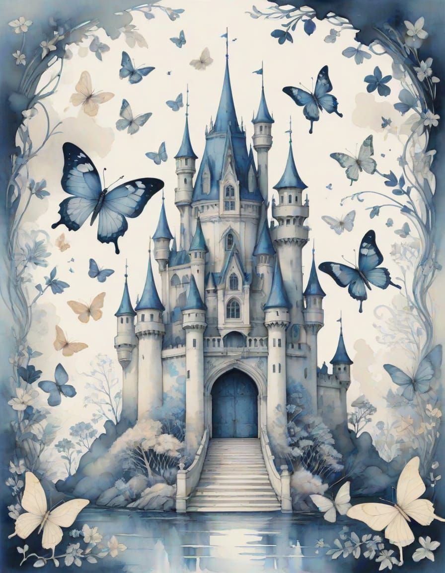 Ethereal Butterfly Castle in Watercolour