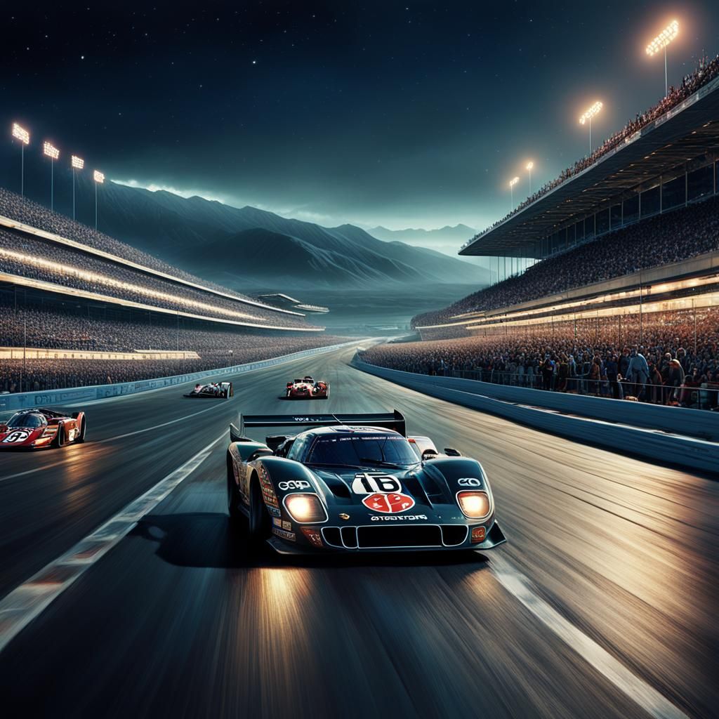 Race Car on American Racetrack at Night