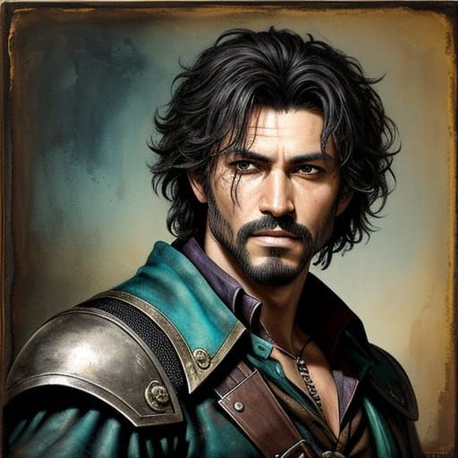 Sultry Swashbuckler in Muted Tavern Scene