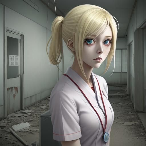 Creepy Blonde Nurse in Anime Style