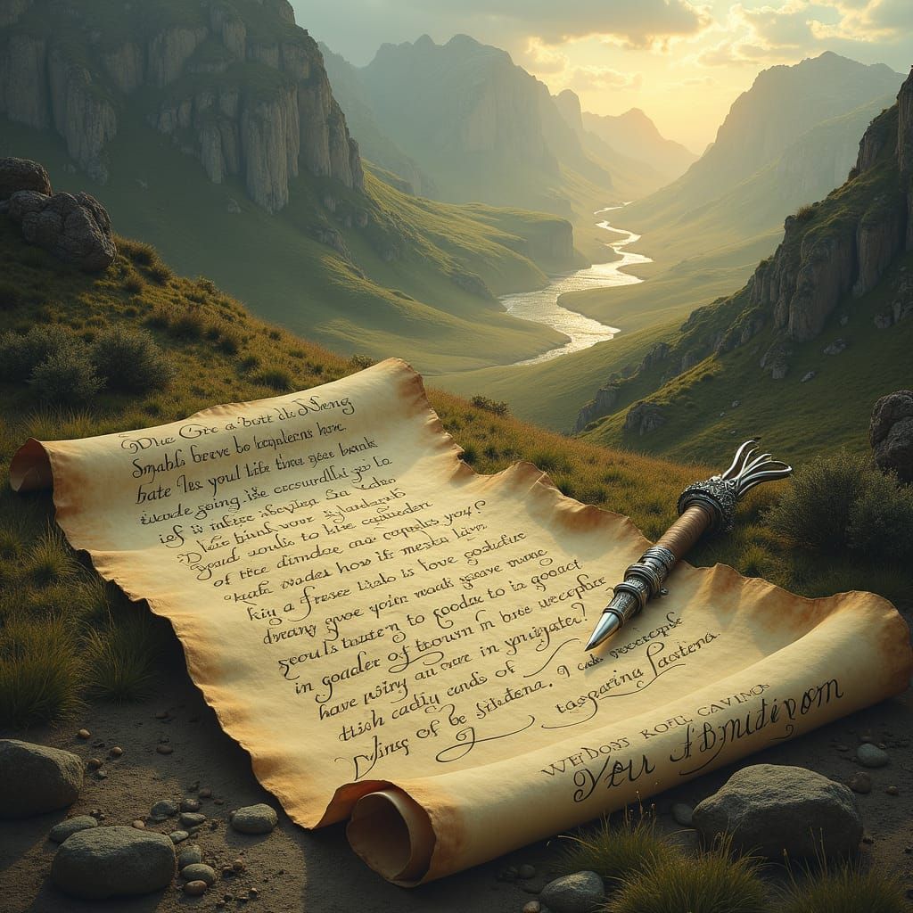 Pen of Fate Writes Love in Old English Calligraphy