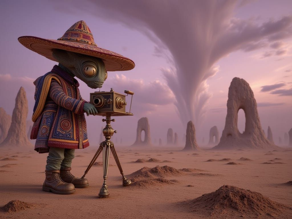 Steampunk Alien Captures Desert Twilight
