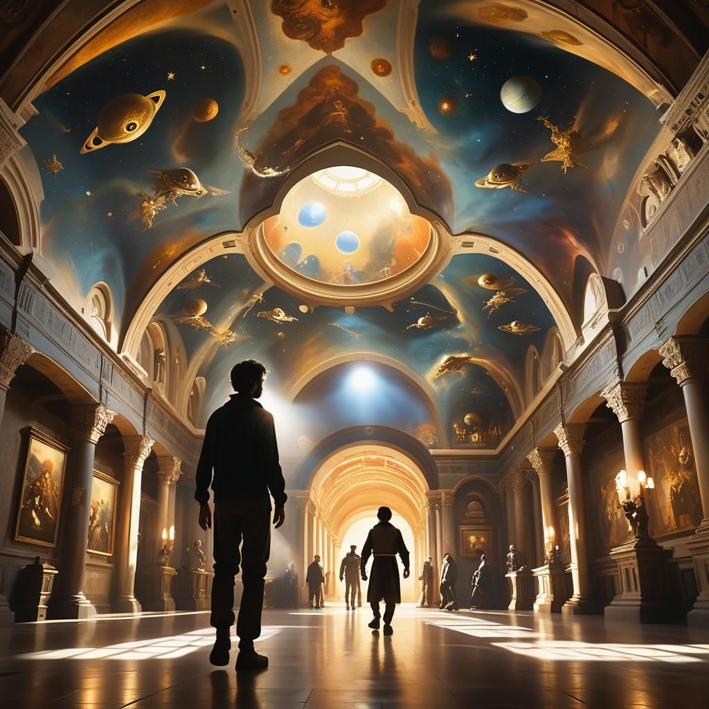 Man in Alien Space Station: Renaissance Painting