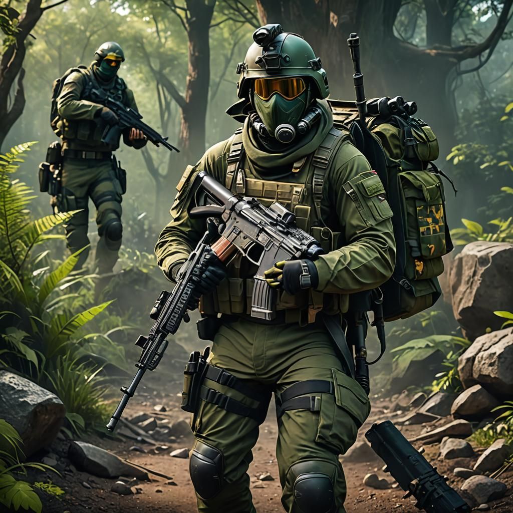 Soldier with AK-47 in Detailed Matte Painting