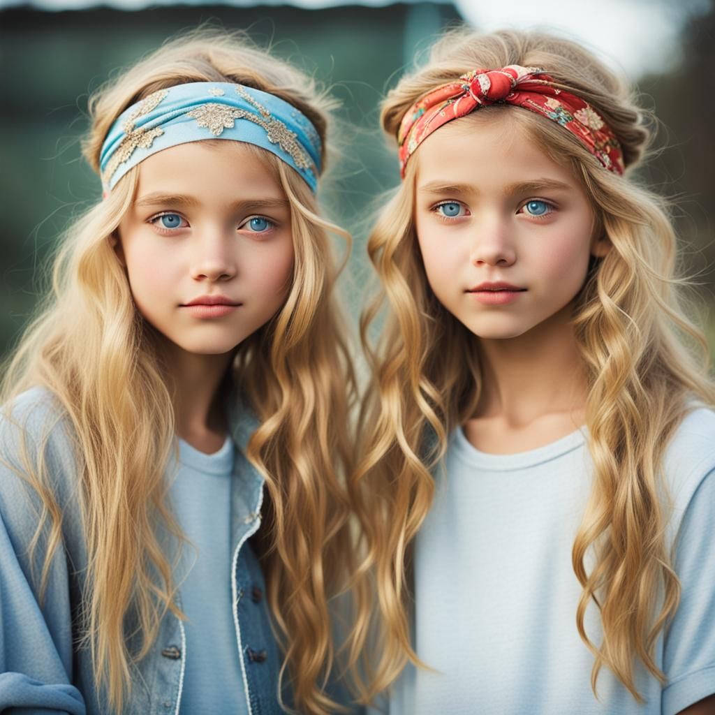 Twin Girls with Blonde Hair and Blue Eyes