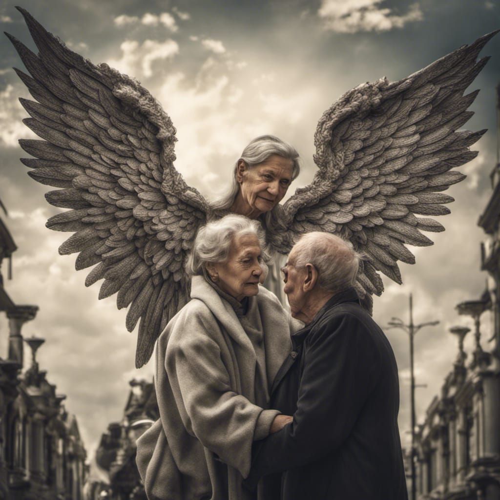 Angelic Woman Interacting with Men: Hyperrealistic Image