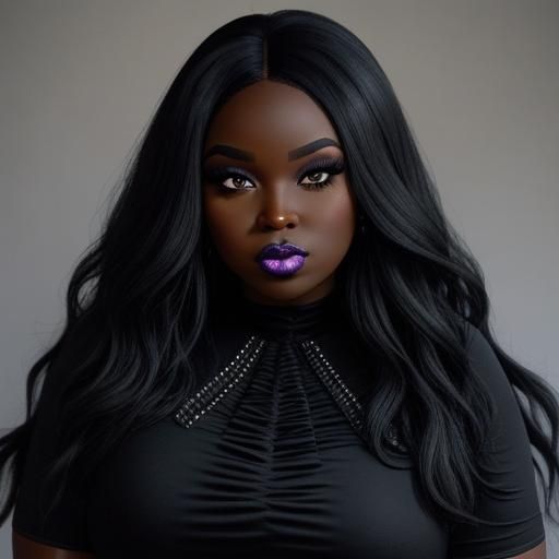 Ebony Woman in Goth Dress with Long Hair