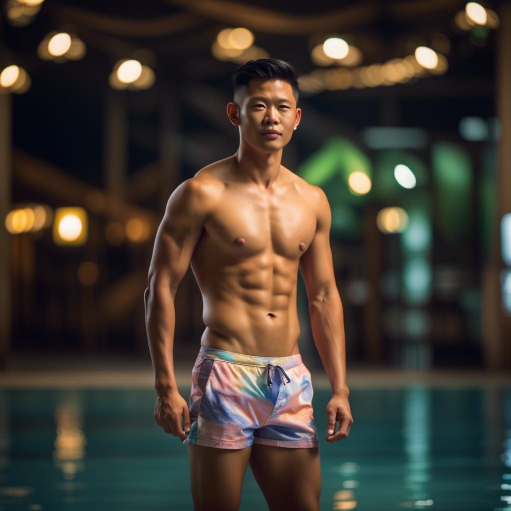 Handsome Thai Man Model in Bikini, Professional Photo