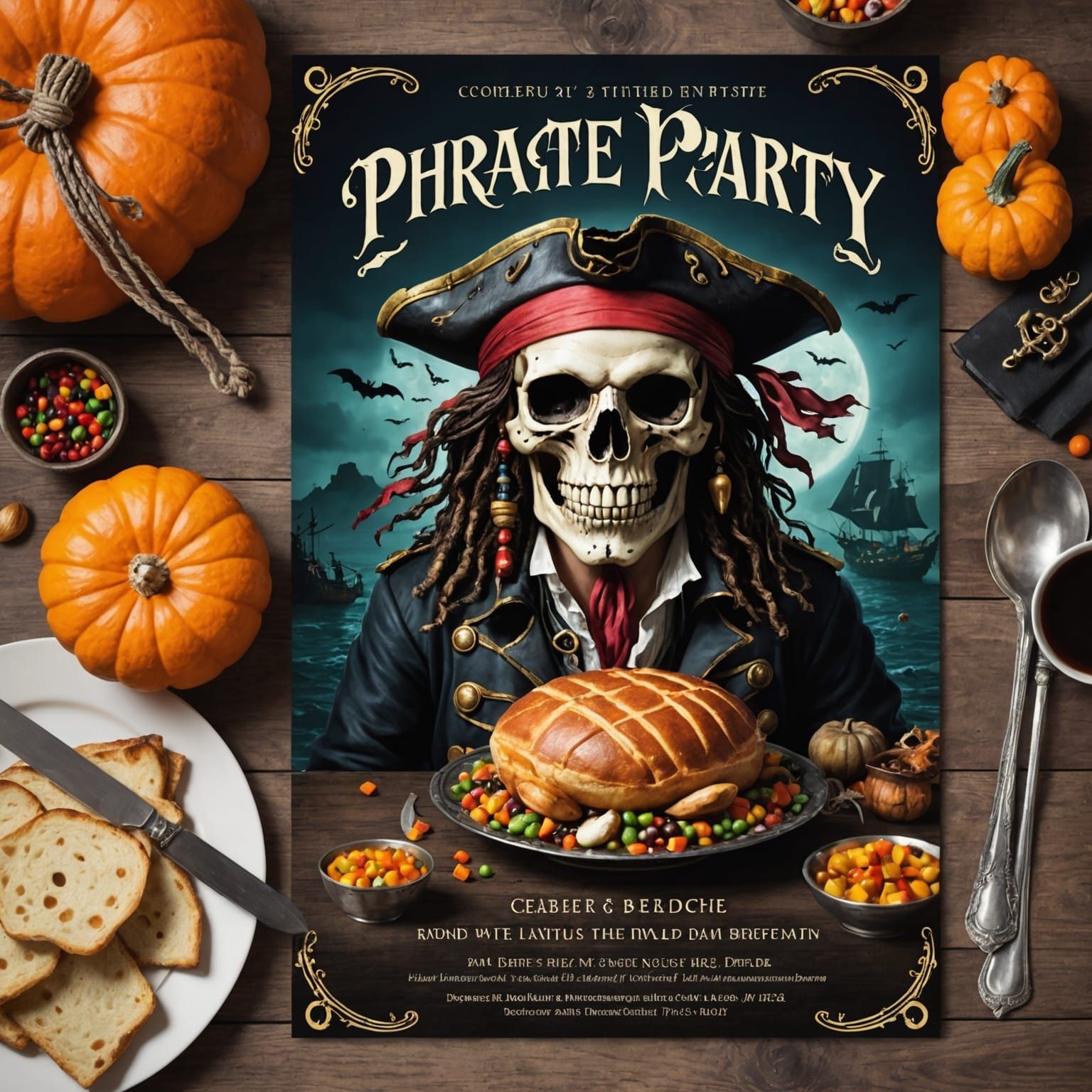 Halloween Pirate Dinner Party Invitation: Splash Art