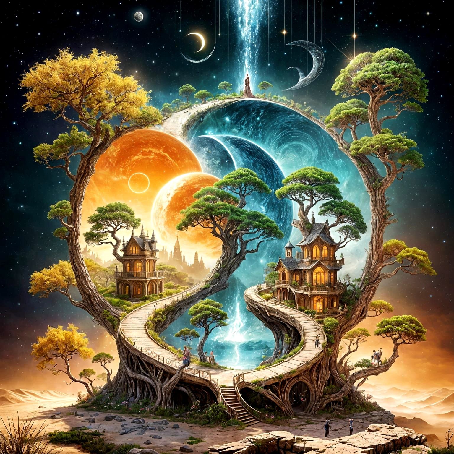 Surreal Stargate with Fantasy Garden and Desert Landscape
