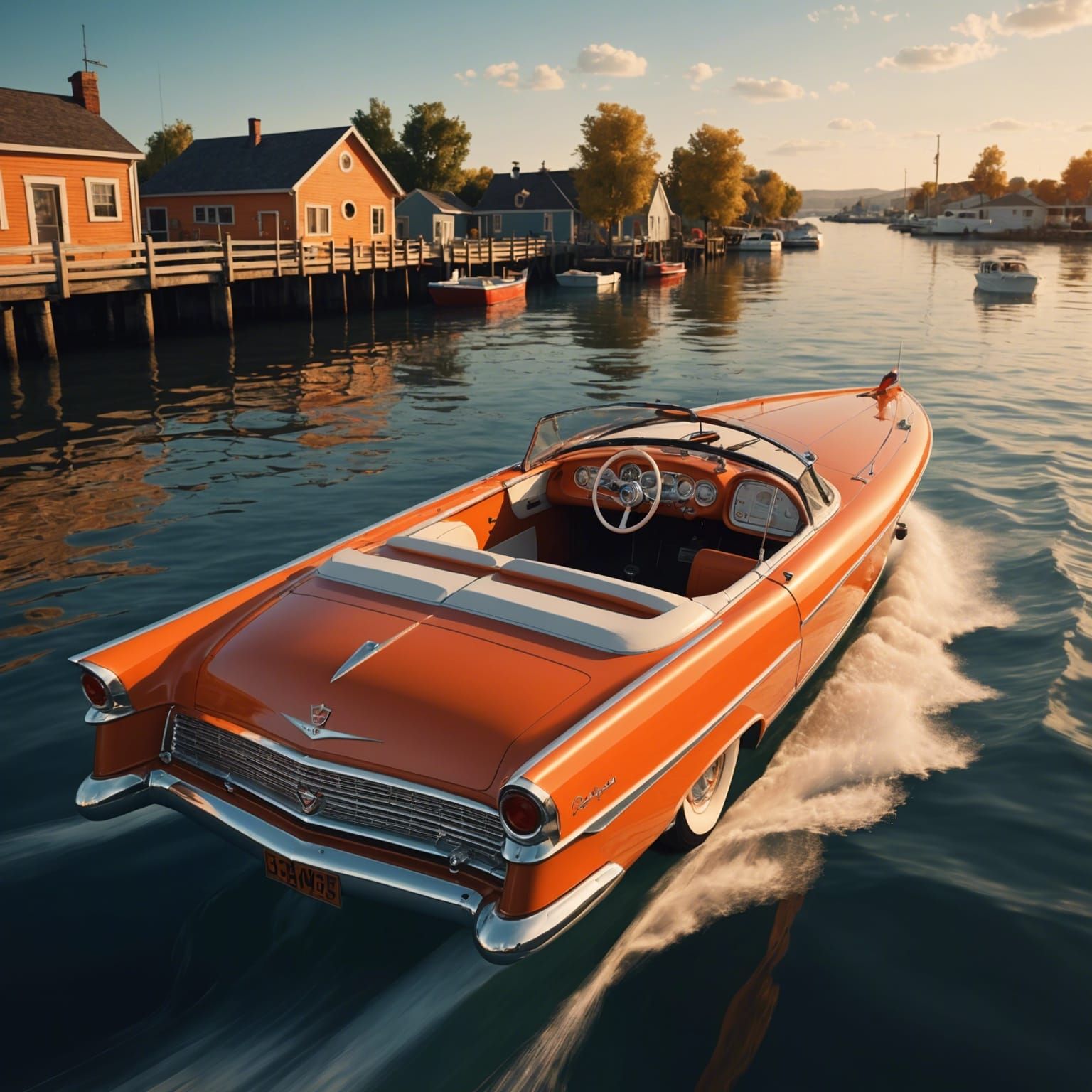 Retro 1950s speedboat V-bottom 26 feet with cadillac 59 styling