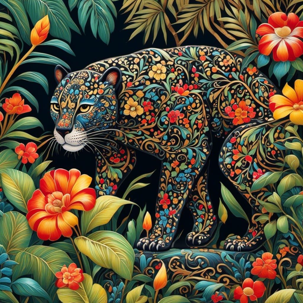 Panther with Jungle Patterns in Vibrant Jungle
