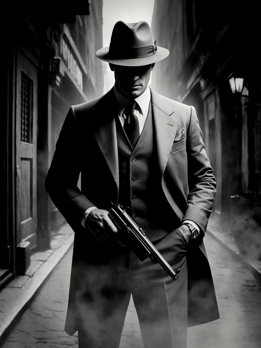 Gritty 1920s Gangster in a Smoky Alleyway